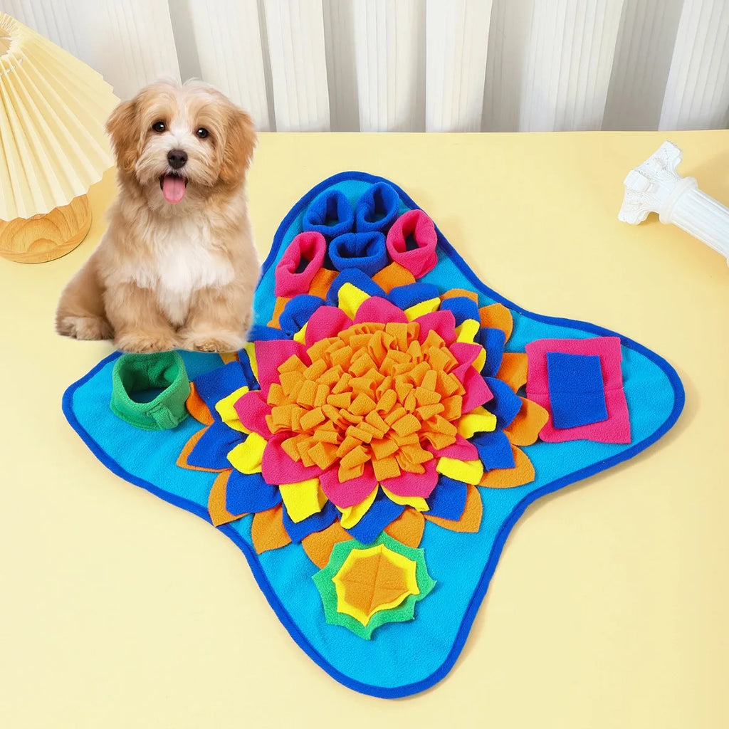 Cane che cerca gli snack nel tappeto olfattivo