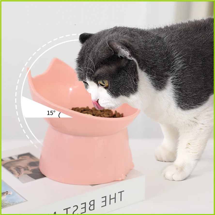 Gatto che mangia dalla ciotola rialzata
